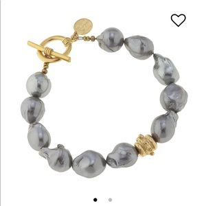 Susan Shaw Grey Baroque Pearl bracelet with gold rondel.
